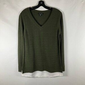 HILARY RADLEY V Neck Sweater Tunic Length Shirt Tail Olive Green Women’s SM